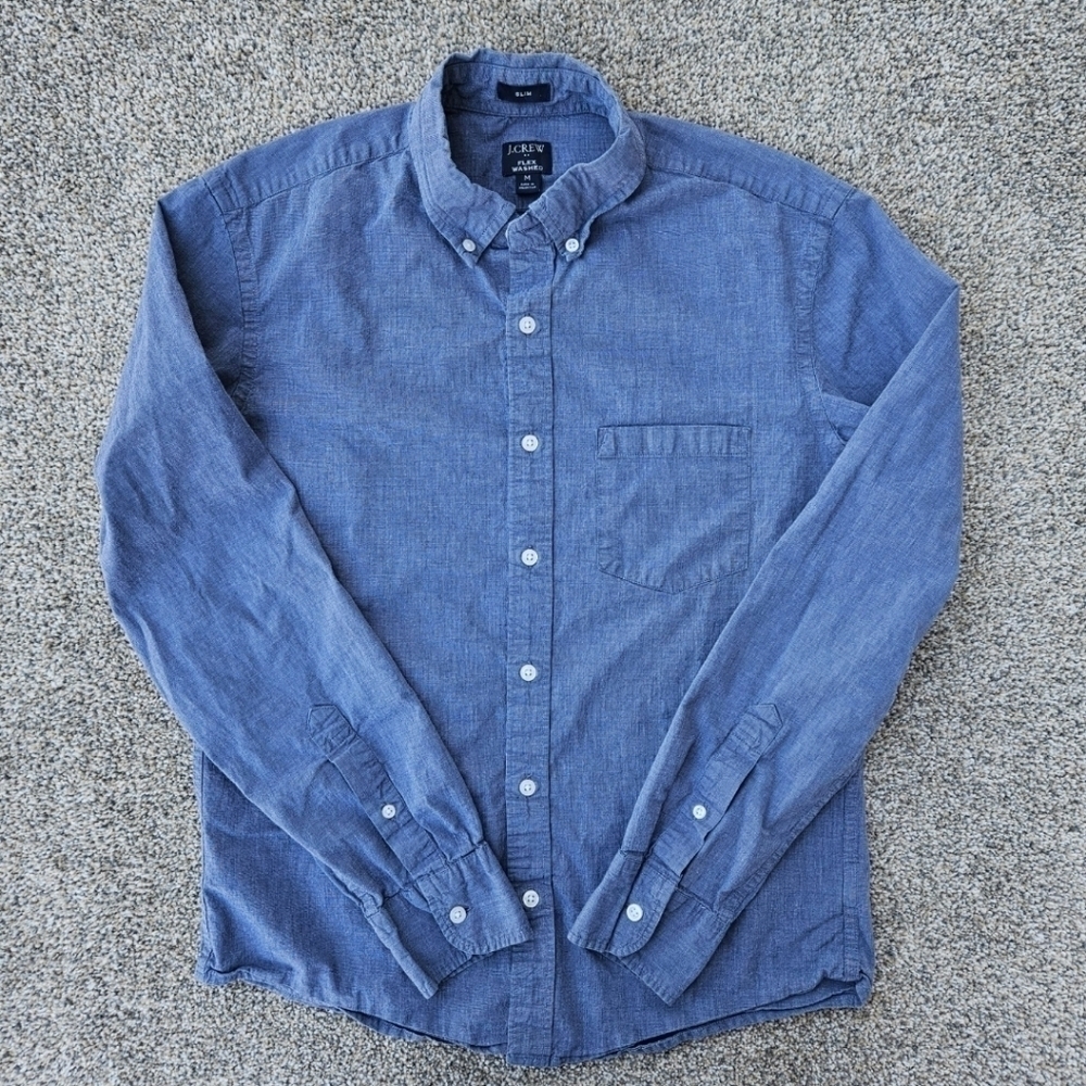 J. Crew Jeans Slim Flex Washed Muted Blue Long Sleeve Button Down Shirt Men's M - Picture 8 of 12